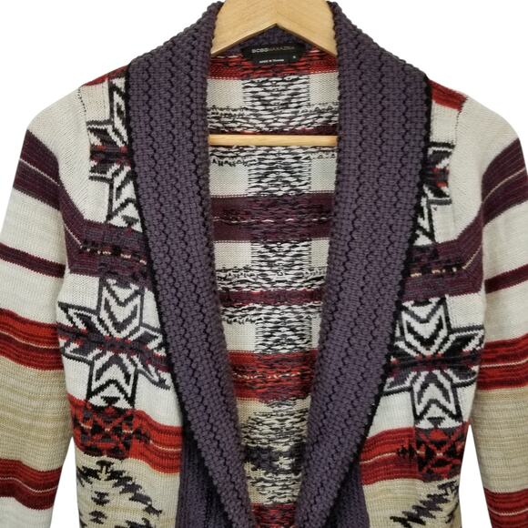 BCBGMAXAZRIA Women's Aztec Knit Open Front Shawl Cardigan Size Small - Picture 4 of 8